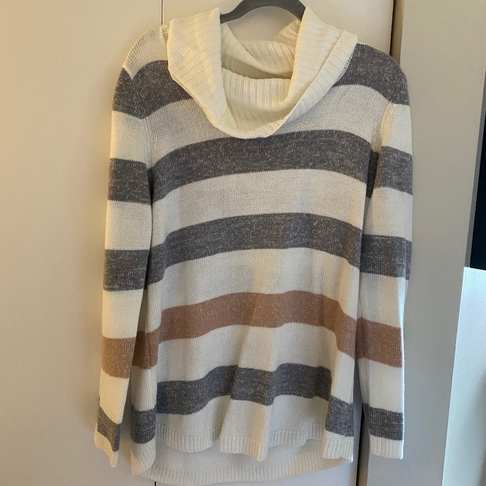 Stripped Cowl Neck Sweater